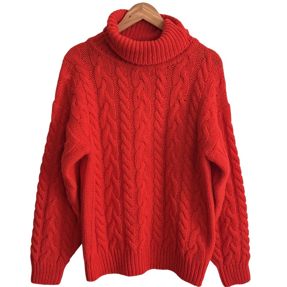 Vintage Marsh Landing Sweater L Red Turtleneck Cable-Knit 90s Y2K Fisherman